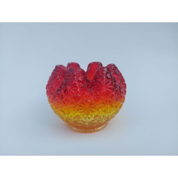 L E Smith Glass Amberina Daisy & Button Crimped Rose Bowl Vase - Picture 3 of 6